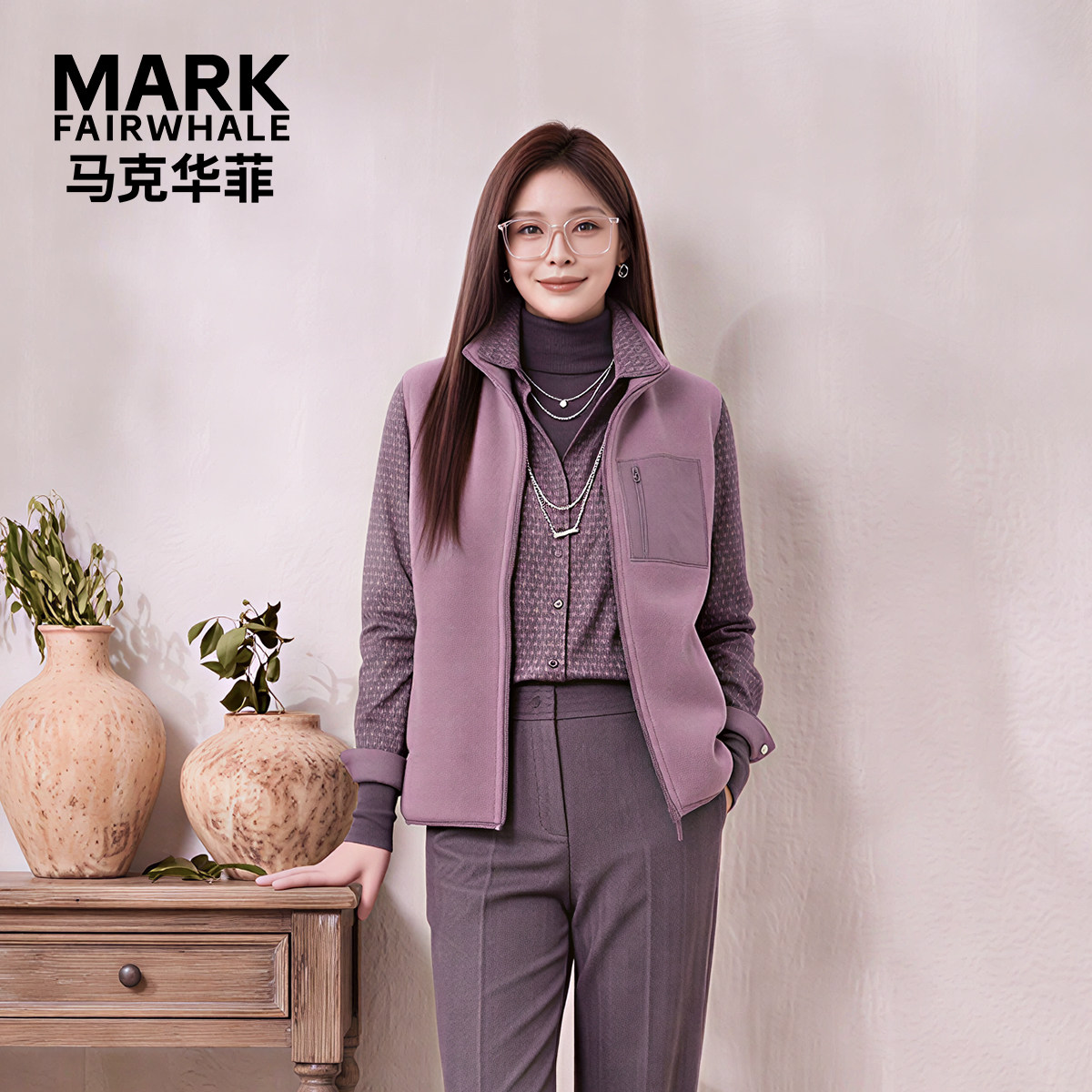 马克华菲双面摇粒绒立领马甲女