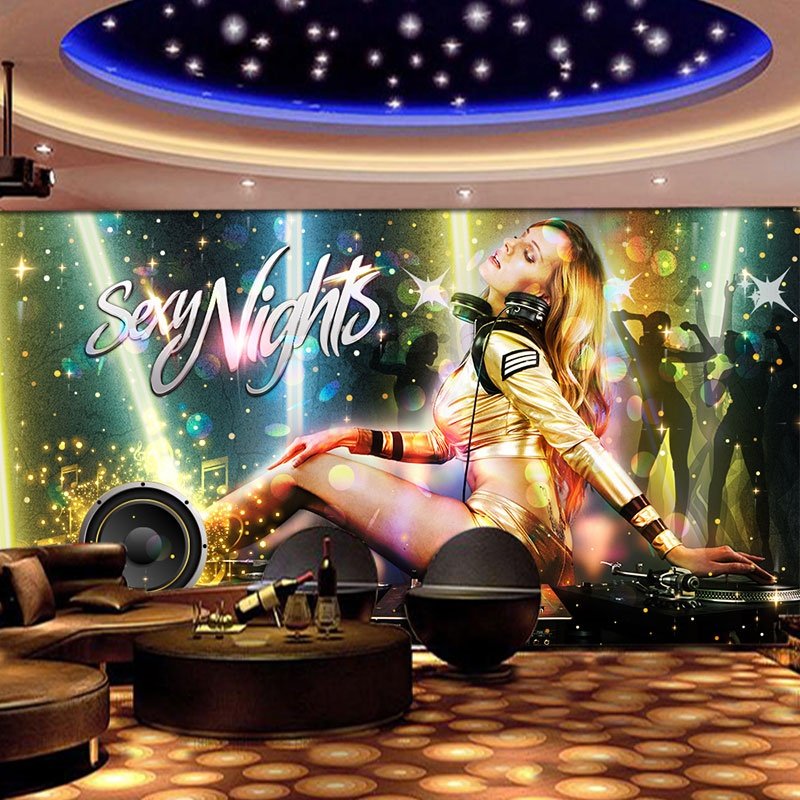3d立体ktv装修墙纸网红夜店包厢壁画性感dj女郎壁纸会所美女墙布