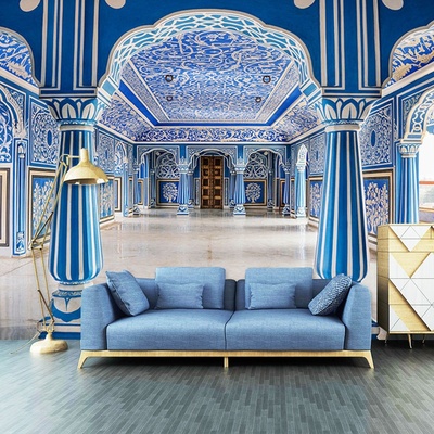 欧式建筑民族风摩洛哥墙纸3D宫廷宫殿直播背景墙哥特式客餐厅壁纸