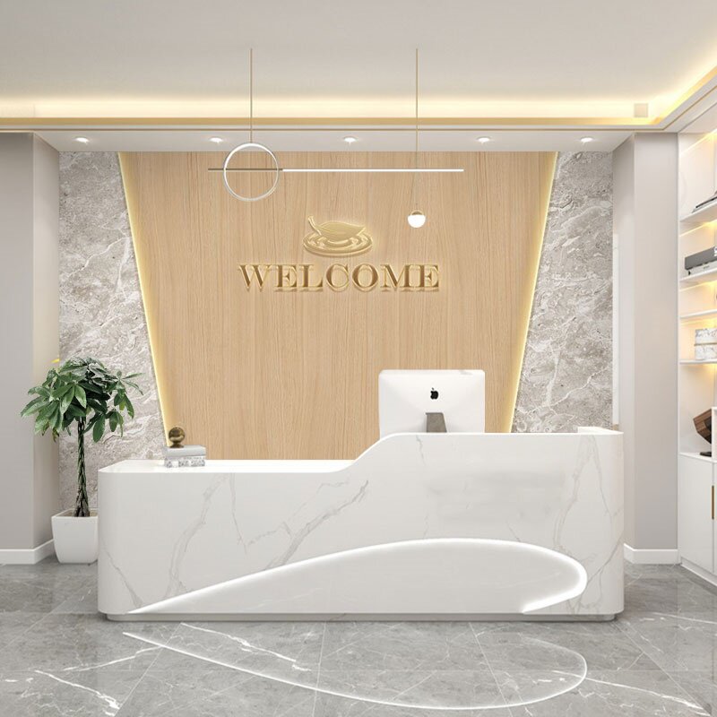 公司前台背景墙壁纸高级感会所美容院美发理发店吧台logo形象墙纸