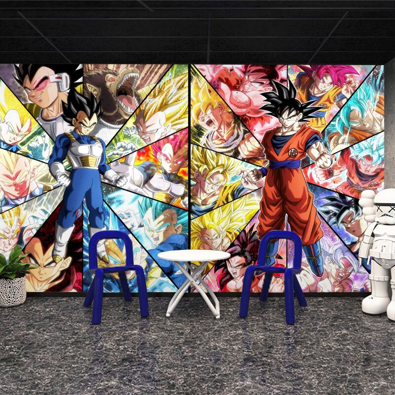 日本动漫七龙珠墙纸孙悟空超级赛亚人海报背景墙卧室房间漫画壁纸