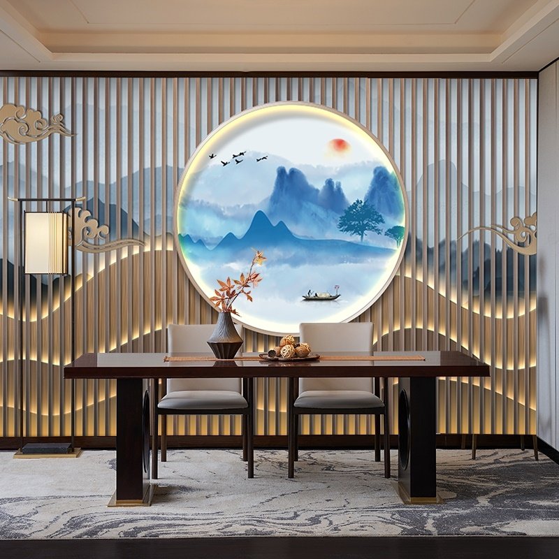 新中式酒馆墙纸意境山水背景墙面装饰酒坊白酒厂壁画酒庄酒窖壁纸