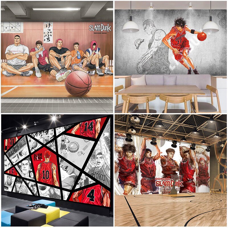 动漫灌篮高手主题背景墙纸男生卧室壁画日本卡通漫画篮球场馆壁纸