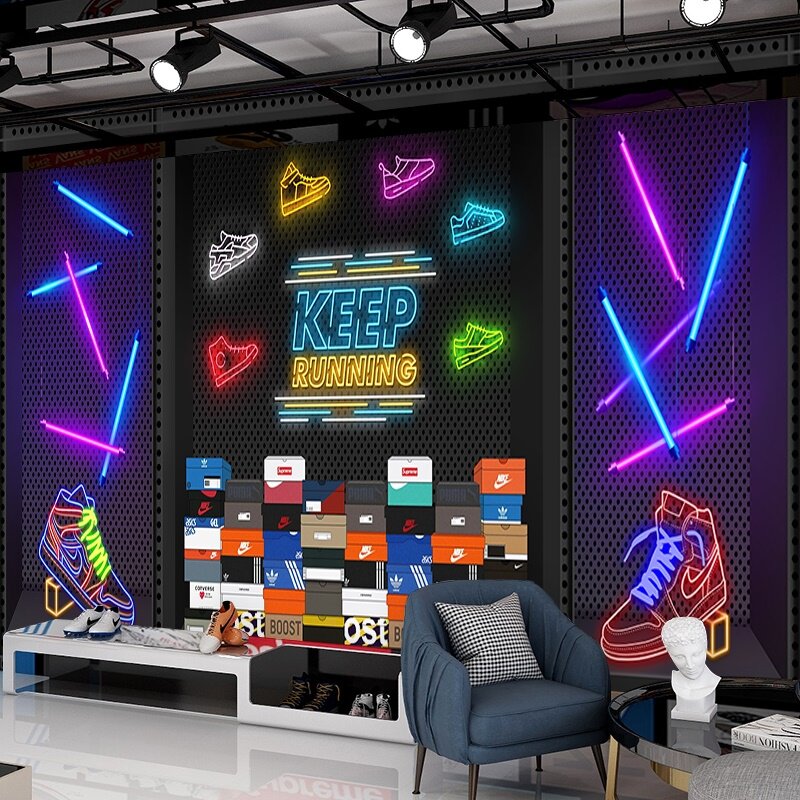 网红潮牌墙纸洗鞋店装修球鞋aj鞋子直播间背景墙布潮流运动鞋壁纸