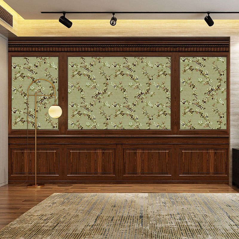 欧式复古花纹剧本杀壁纸木纹怀旧实木板民国南洋风护墙板背景墙纸