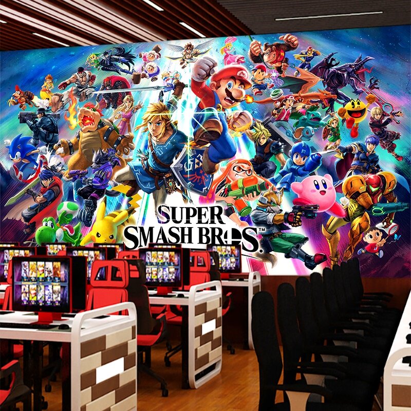 经典任天堂游戏卡通墙纸超级马里奥主题背景墙儿童乐园电玩城壁纸