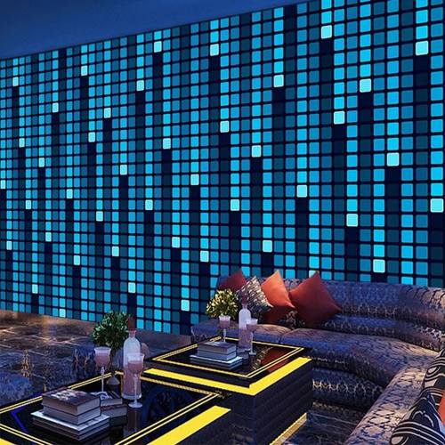 5d动感三维立体画几何发光蓝色星空科技感电竞房墙纸ktv专用壁纸