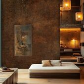 复古棕色水泥纹艺术漆墙纸中古风民宿客餐厅墙布侘寂做旧斑驳壁纸