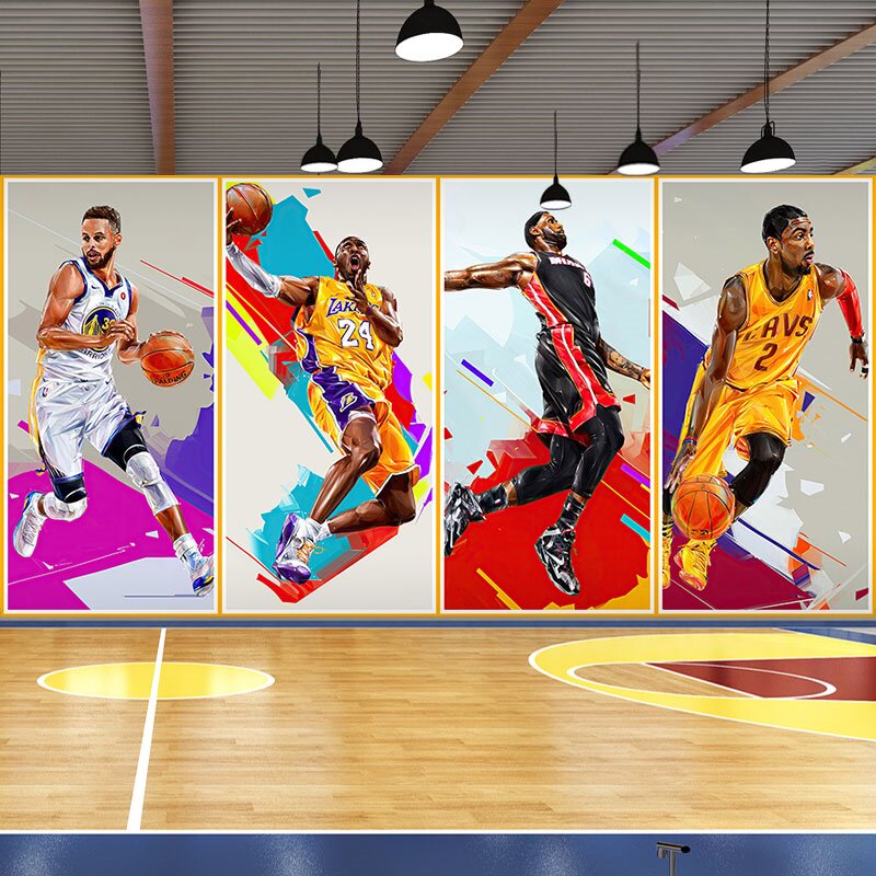篮球主题壁纸科比詹姆斯涂鸦墙绘海报背景墙壁画球馆装修卧室墙纸