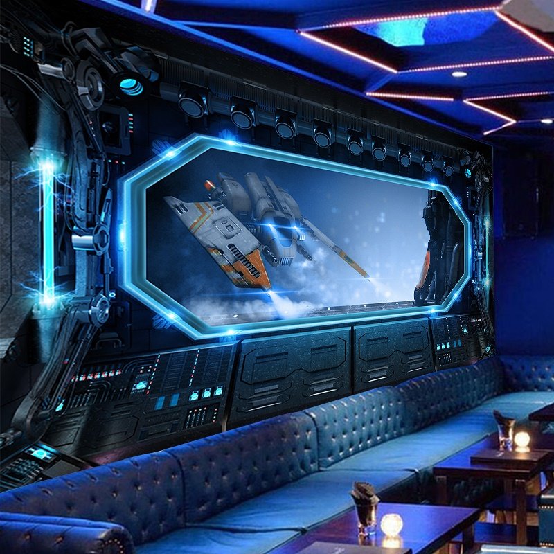 3d立体飞船太空舱墙纸星空宇宙科技感背景墙画卧室ktv电竞馆壁纸