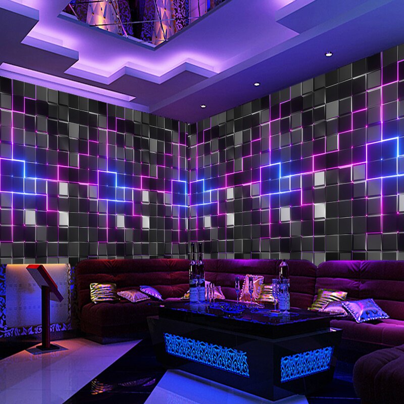 3d立体ktv壁纸网吧电竞酒店房间装饰背景墙霓虹灯科技感闪光墙纸