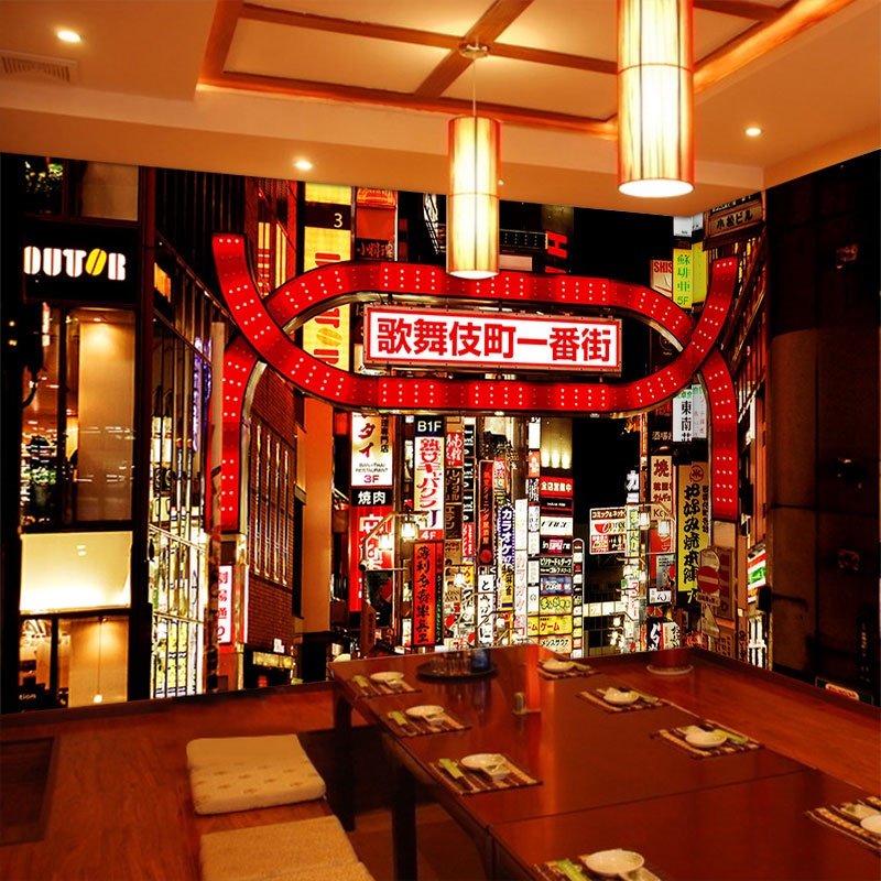 3d日本建筑街景壁纸和风餐厅墙纸日式料理寿司店烤肉店背景墙壁画