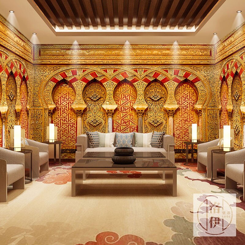 摩洛哥风格宫廷壁纸泰式墙布会所美容院别墅建筑宫殿异域风情墙纸