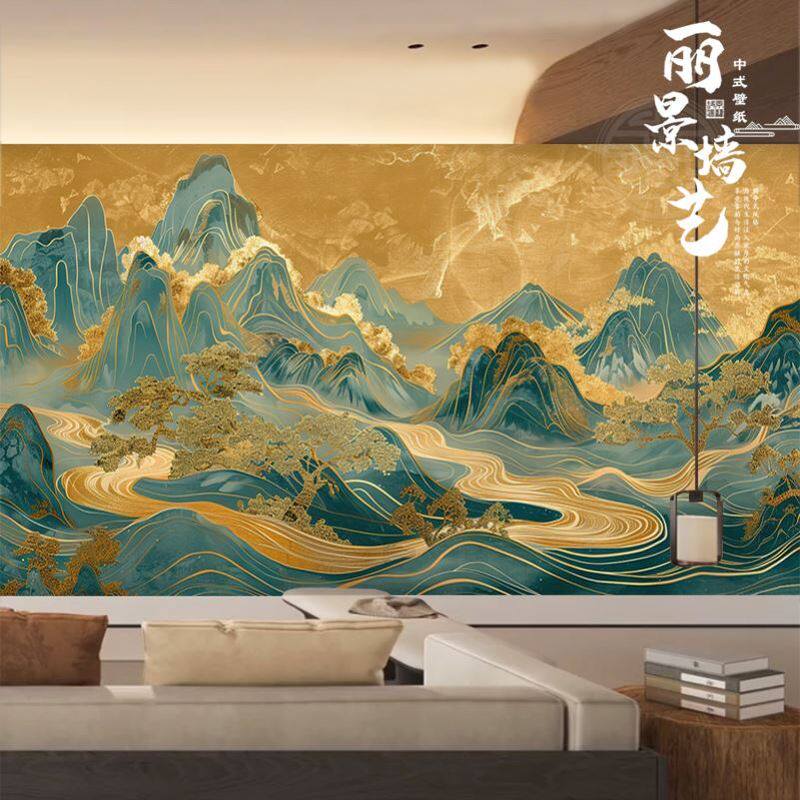 千里江山图壁纸壁画大气磅礴新中定制壁画