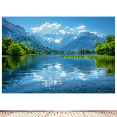 简约现代自然山水湖泊风景画海报客厅沙发背景墙贴画墙画052