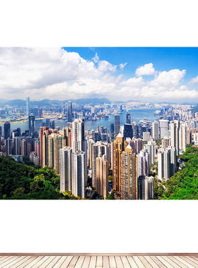 简约现代装饰画香港城市地标建筑风景画海报定制房间背景墙贴画06