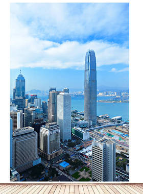 简约现代装饰画香港城市地标建筑风景画海报定制房间背景墙贴画01