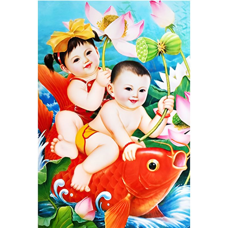 年年有余娃娃福娃贴画卧室客厅年画海报鲤鱼宝宝好孕墙壁装饰画