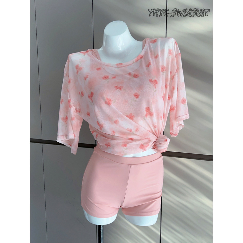 一米阳光泳衣女分体保守学生小清新遮肉显瘦罩衫三件套泡温泉泳衣