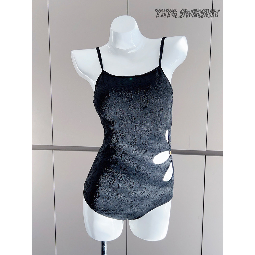 一米阳光性感镂空黑色连体三角成人女游泳衣高级感韩国面料显腿长