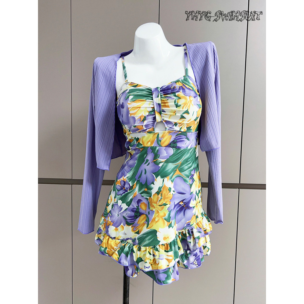 一米阳光泳衣女连体罩衫两件套保守遮肉长袖高级感绝美泡温泉泳装