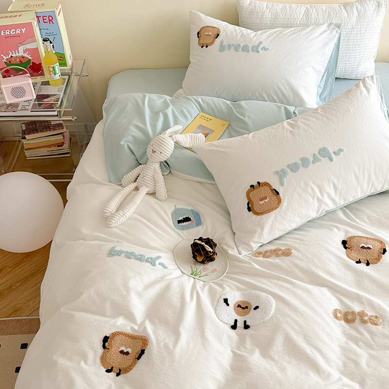 奶fufu毛巾绣全棉床上四件套纯棉