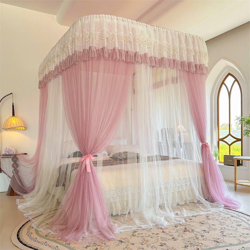 2025新款u型轨道蚊帐家用卧室床幔1.2m公主风1米5床导轨双层纱帐