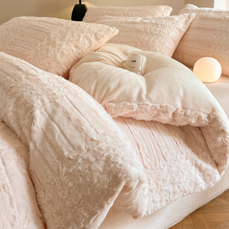 加厚兔兔毛绒牛奶绒床上四件套秋冬季双面加绒被套珊瑚绒床品床单