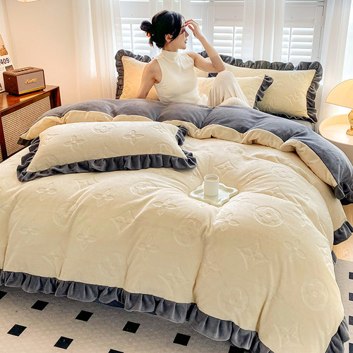 轻奢高端加厚韩版牛奶绒四件套冬季公主风双面加绒防静电床上用品