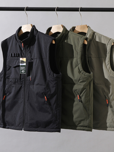 双面穿  加绒加厚  冬季新口男士时尚多口袋工装立领潮厚马甲背心