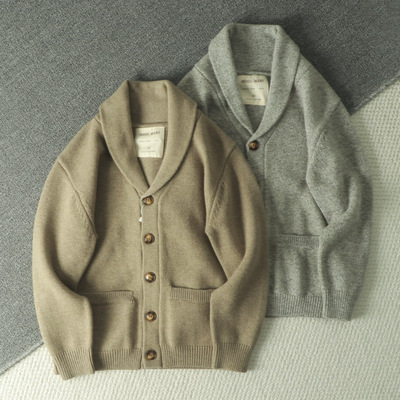 开衫美利奴羊毛青果领厚实毛衣