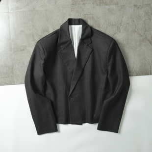 通勤平驳领休闲西服潮 男条纹轻商务短款 欧美订单 外贸尾货春季