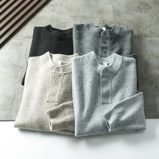 外贸男装 百搭亨利领针织衫 秋冬新款 纯色时尚 毛衣 男士 设计师线