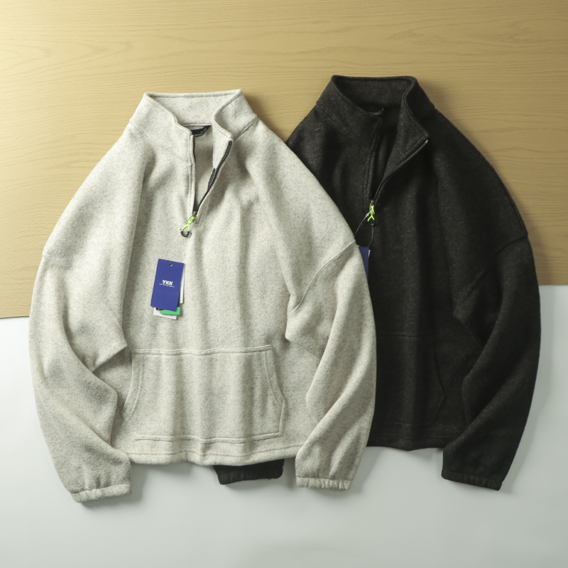 加绒保暖日系宽松半拉链套头卫衣