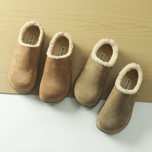 潮百搭 外贸尾货秋冬女士加绒勃肯豆豆棉鞋 内里短毛绒 牛皮绒皮