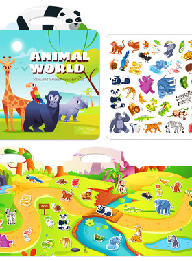 【幼儿英语启蒙】外贸出口儿童动物果冻贴纸书反复黏贴亲子游戏书