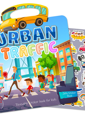 外贸儿童英语启蒙果冻贴纸书交通工具昆虫地图恐龙益智卡通拼贴画