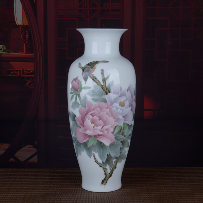 醴陵陶瓷新世纪艺术馆纯手绘釉下五彩瓷工笔花鸟花瓶玄关摆件送礼