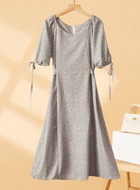 XZCV 裙子女连衣裙高级极简风碎花短袖中长款女式A字裙