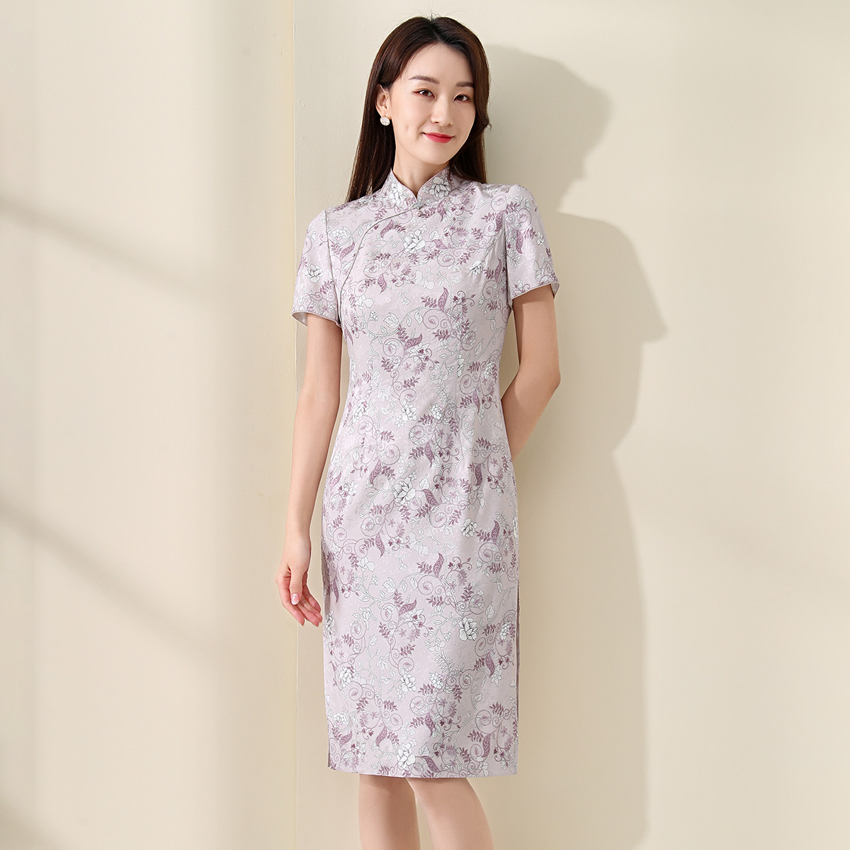 XZCV女春夏国风钉珠烫钻印花旗袍婚宴礼服