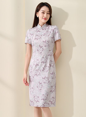 XZCV女春夏国风钉珠烫钻印花旗袍婚宴礼服