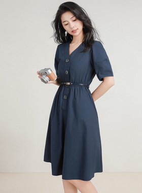XZCV【小个子福音】夏季A字收腰显高纯棉V领连衣裙女