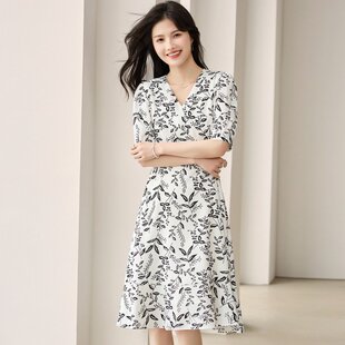 轻奢浪漫2025夏装女装知性淑女气质雪纺时尚连衣裙