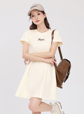 XZCV 收腰连衣裙 夏季短袖连衣裙女小个子仙女裙a字少女裙