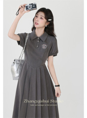 XZCV学院风连衣裙女夏季刺绣高级感长裙子