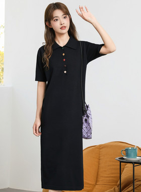 xzcv宽松翻领连衣裙女夏季时尚学院穿搭减龄显瘦合身中长裙