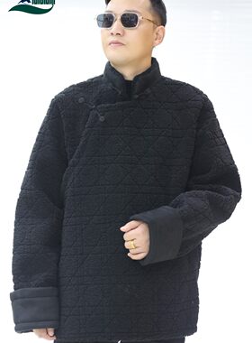 2022流行新款冬装男压花外套厚保暖舒适藏服装大码黑色咖啡民族风