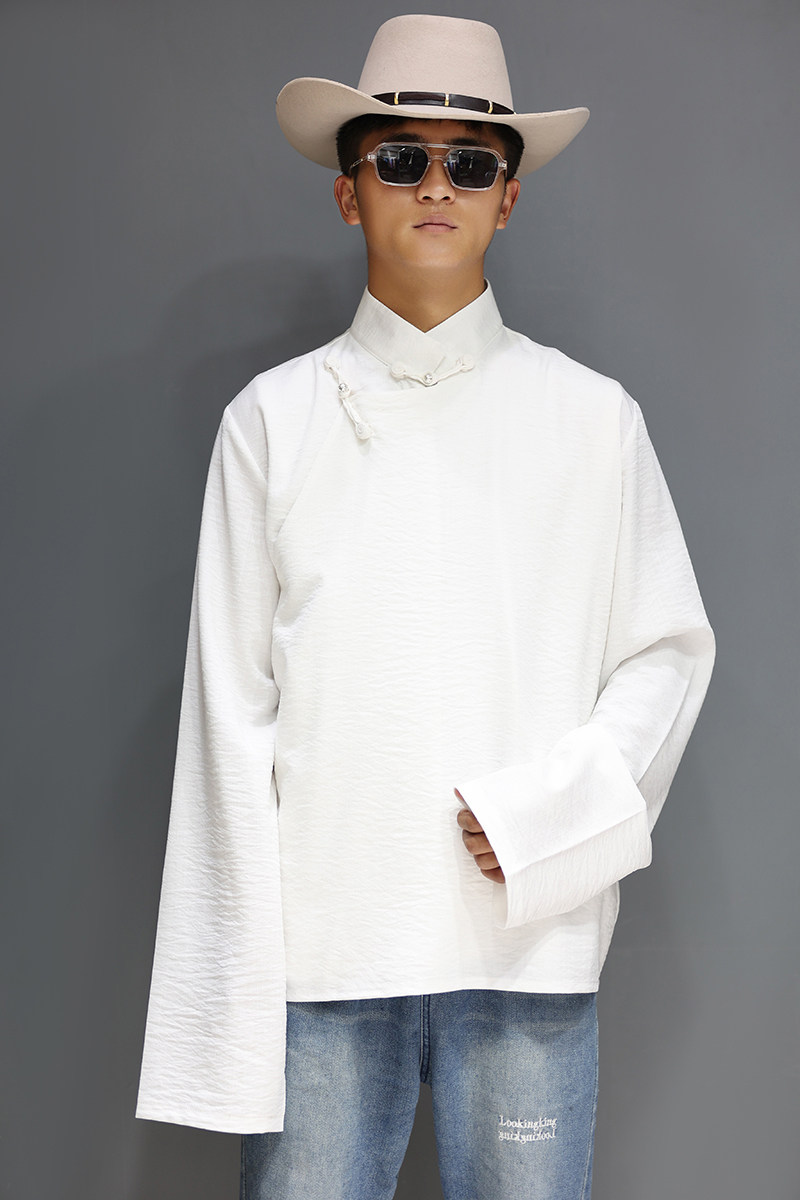 经典藏式上衣男藏服衬衣夏季藏装传统衬衫手工扣子精品藏服民族风