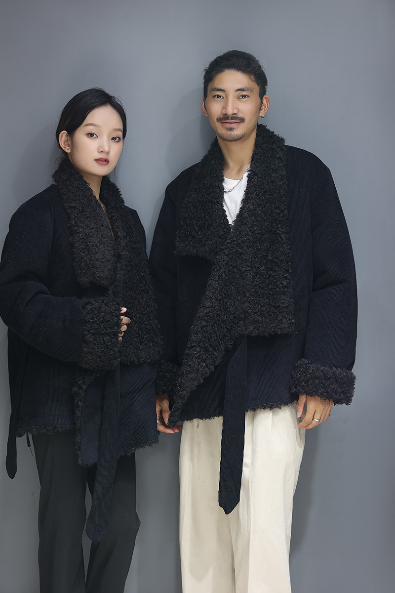 2021新款冬季藏式棉衣加厚藏服藏装男情侣装藏族衣服女黑色系腰带