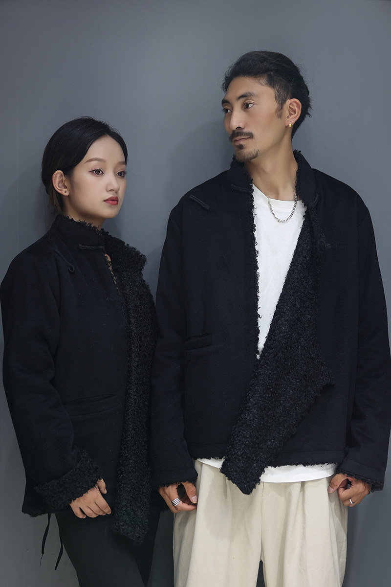 TIBETAN CASHMERE THICKENED COTTON CLOTHES MENS SIMPLE HIGH-END ATMOSPHERIC COATS WOMENS WINTER TIBETAN CLOTHES TIBETAN CLOTHES TANG CLOTHES AND BLACK CLOTHES